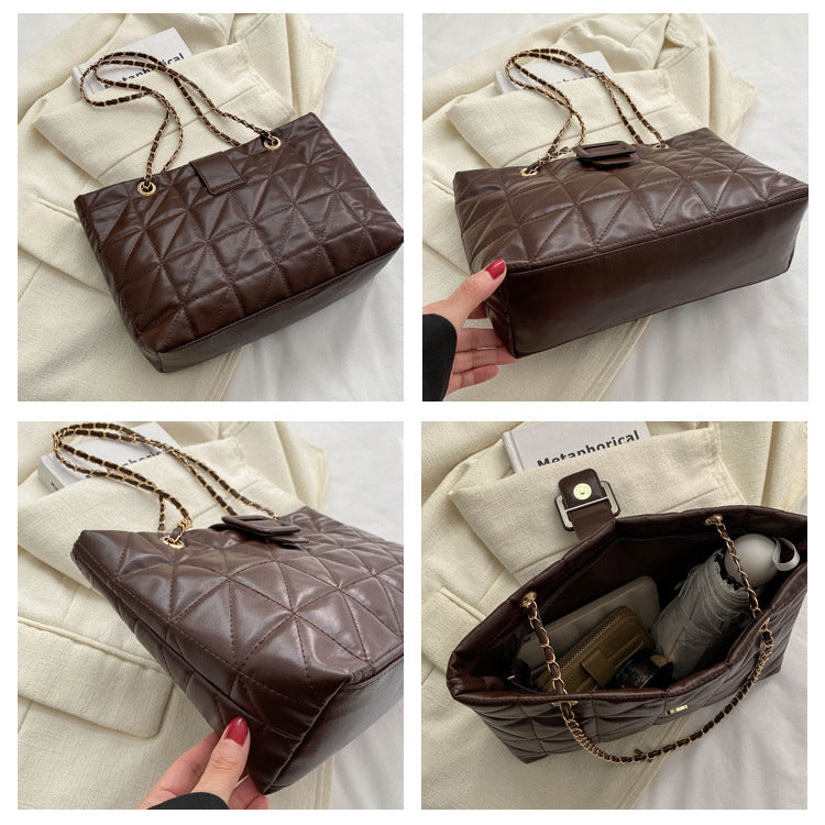 Women Shoulder Bag with Rhombus Chain Trendy Chic Trapezoid Design - Bags women shoulder bags rhombus chain bag trendy