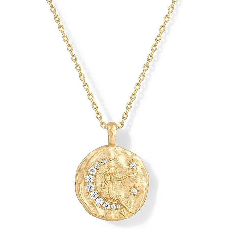 Women’s 14K Carved Coin Pendant Necklace XINGX - Women’s 14K Carved Coin Pendant Necklace XINGX