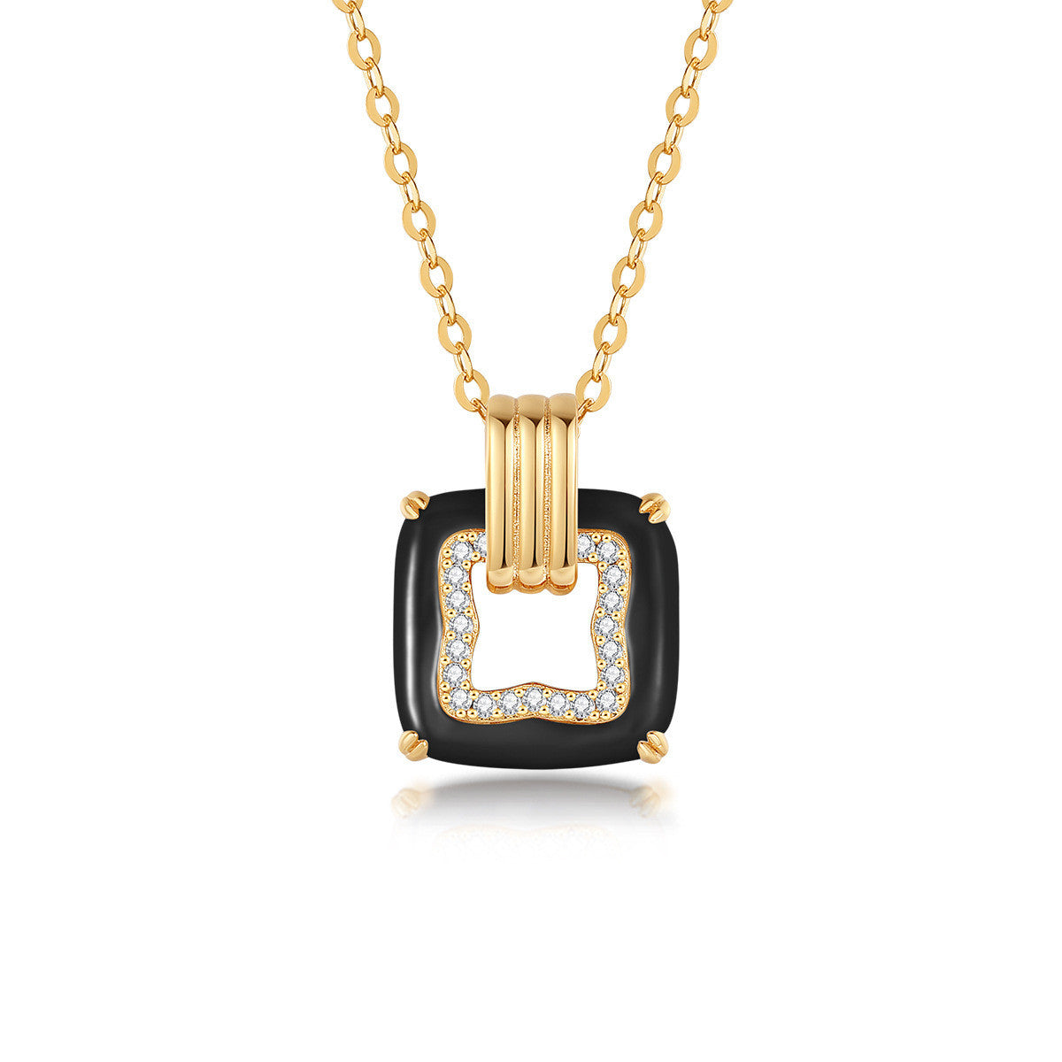 Women’s All-match Square Black Agate Fritillary Necklace - Women’s Black Agate Fritillary Necklace Online