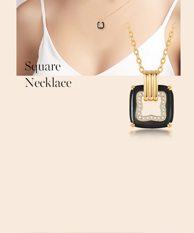 Women’s All-match Square Black Agate Fritillary Necklace - Women’s Black Agate Fritillary Necklace Online