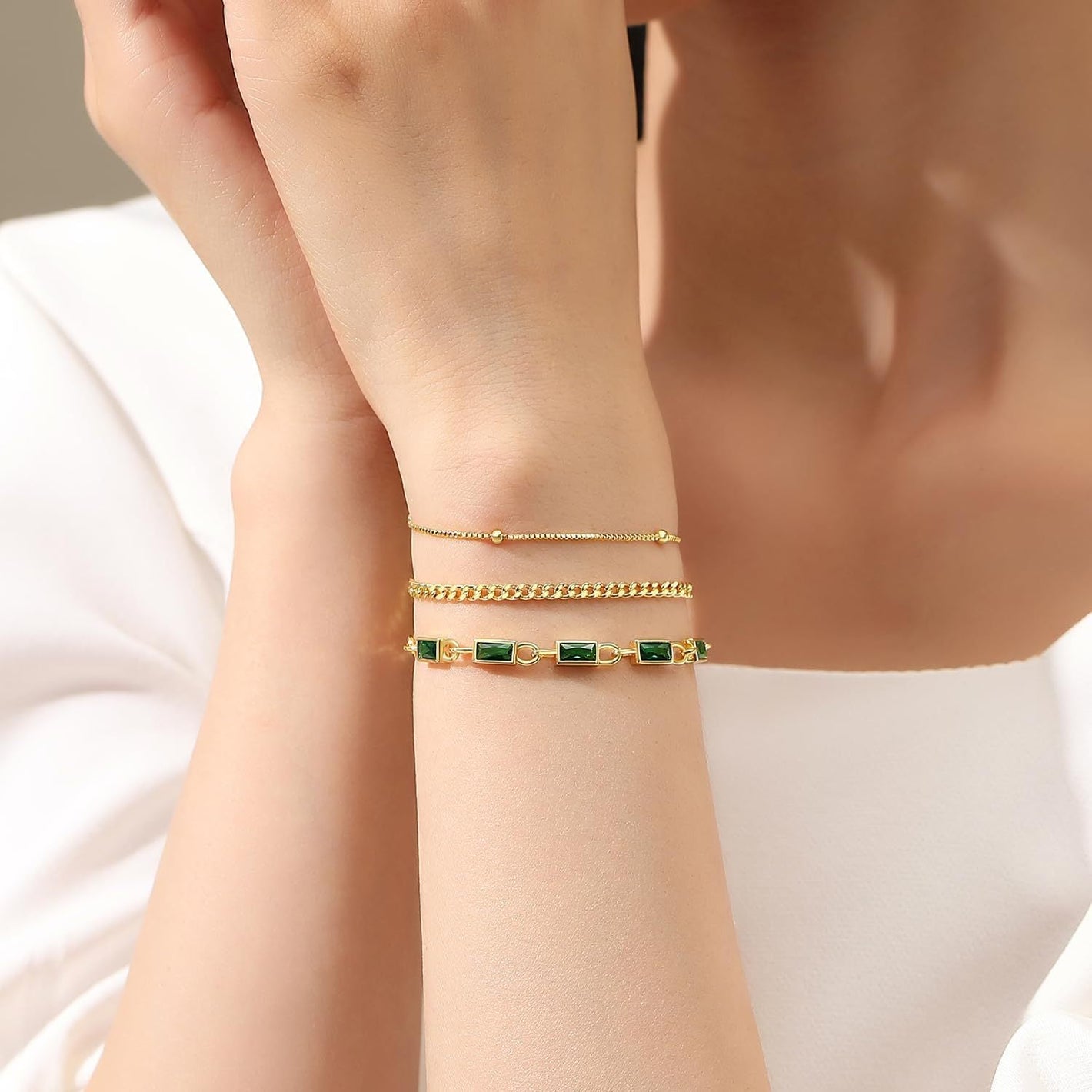 Women’s Brass Plated Stacked Three-layer Color Bracelet - Women’s Brass Plated Three-Piece Set Color Bracelet