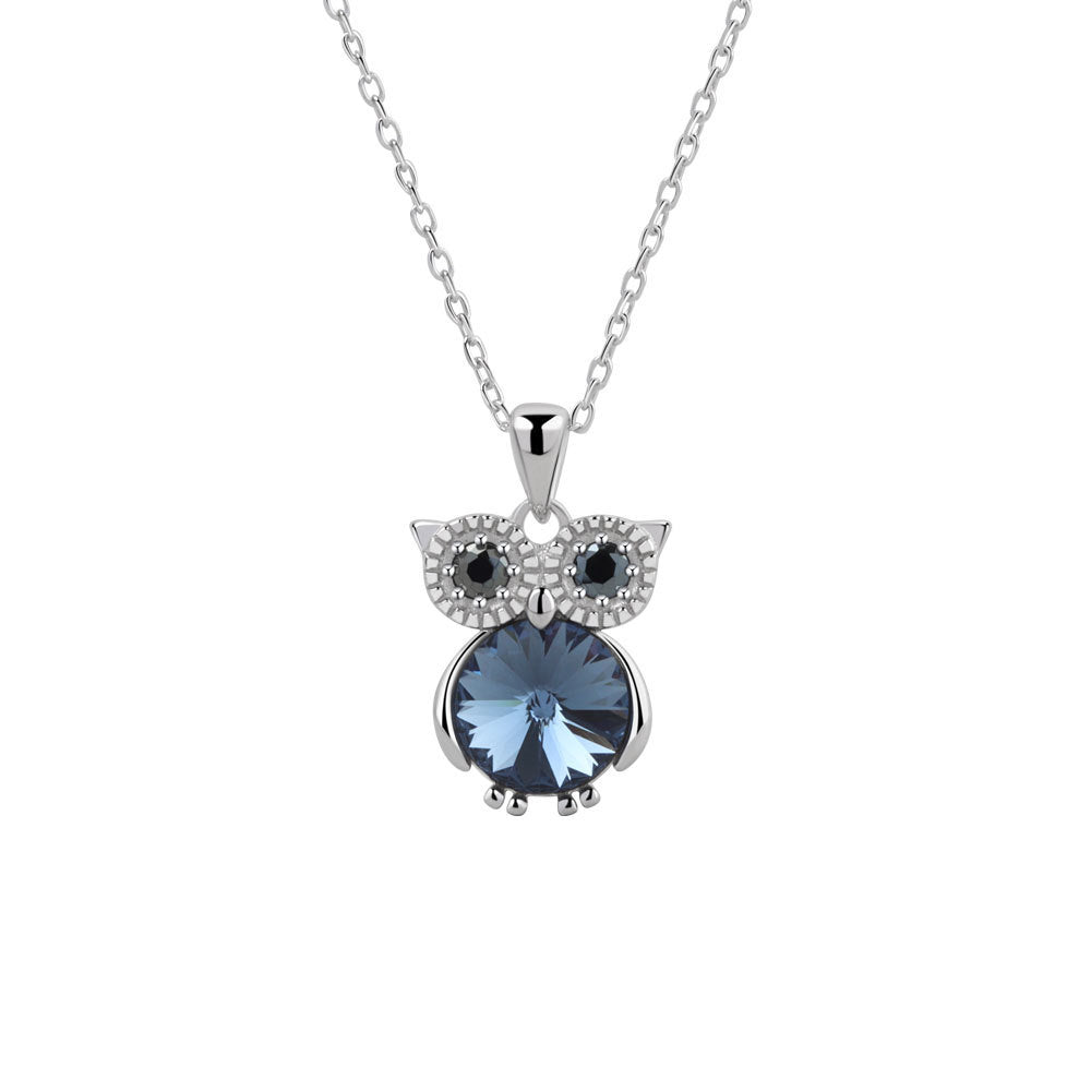 Women’s Crystal Owl All-match Clavicle Chain - Womens Crystal Owl Clavicle Chain Necklace in Silver