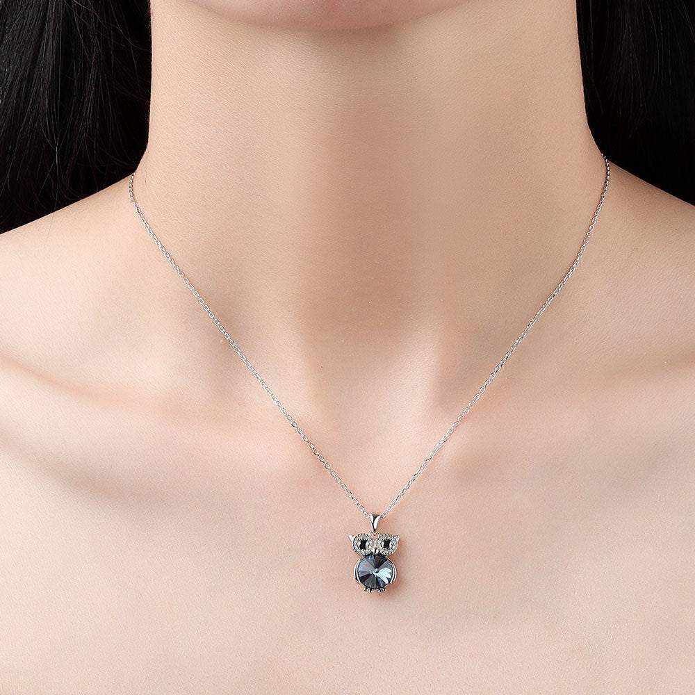 Women’s Crystal Owl All-match Clavicle Chain - Womens Crystal Owl Clavicle Chain Necklace in Silver