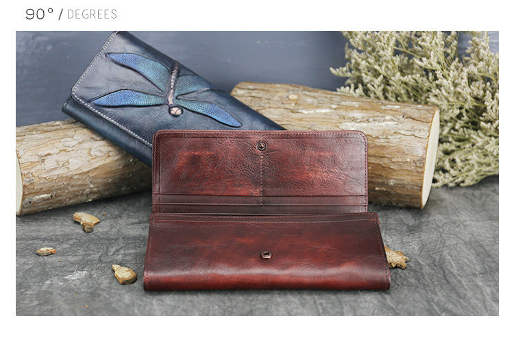 Women’s Dark Blue Leather Wallet with Opening Lock for the United States - Butterfly Wallets: For Classy Ladies Who Fly