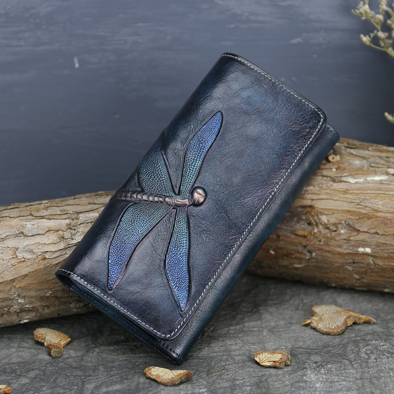Women’s Dark Blue Leather Wallet with Opening Lock for the United States - Butterfly Wallets: For Classy Ladies Who Fly