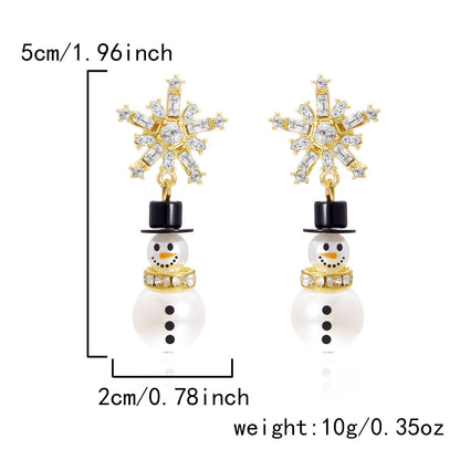 Electroplated Imitation Pearl Earrings for Women in the United States - Jingle All Way with Snowman Fun united states