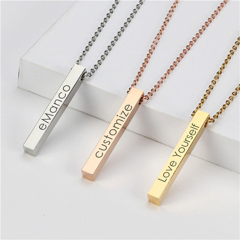 Women’s Fashion Simple Engraved Geometric Pendant Stainless Steel Necklace - Chic Stainless Steel Pendant