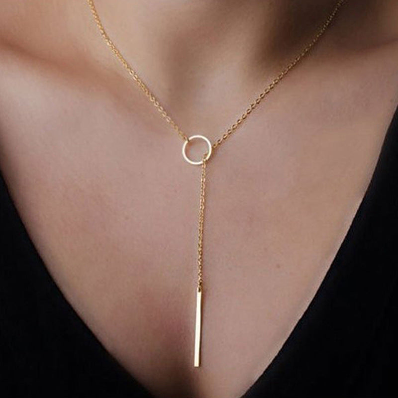 Women’s Fashion Simple Engraved Geometric Pendant Stainless Steel Necklace - Chic Stainless Steel Pendant