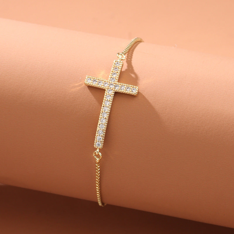 Women’s Fashion Zircon Cross All-match Bracelet - Rose Gold Women’s Zircon Cross Bracelet All-match