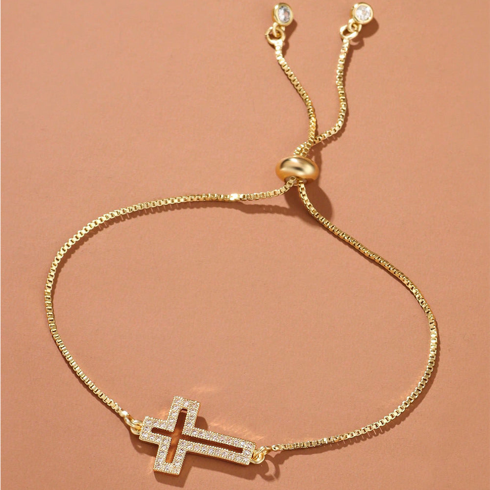 Women’s Fashion Zircon Cross All-match Bracelet - Rose Gold Women’s Zircon Cross Bracelet All-match