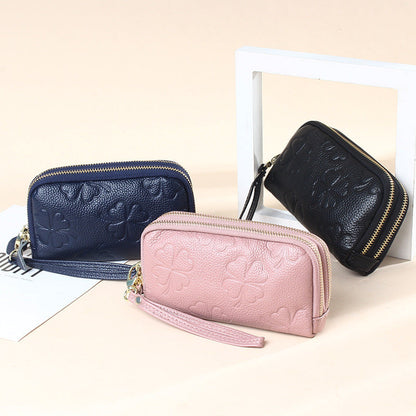 Women’s Genuine Leather Double Zipper Purse with Floral Design in Multiple Colors - Zip It Good the Cowhide united