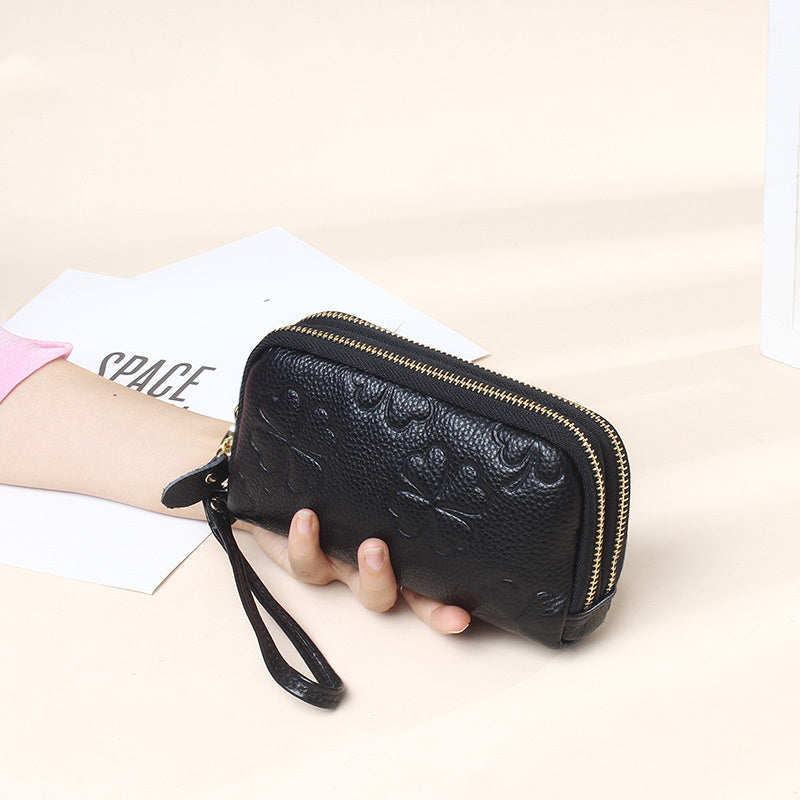 Women’s Genuine Leather Double Zipper Purse with Floral Design in Multiple Colors - Zip It Good the Cowhide united