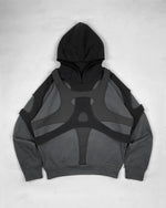 Gray and black hooded sweatshirt with straps from Womens Geometric Pattern Loose Fit Dark Gray Polyester Shirt collection