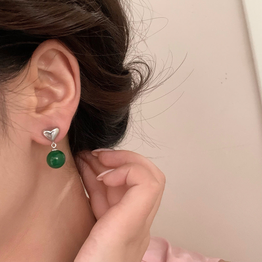 Love Heart Green Chalcedony Pendant Earrings in Gold Plated 925 Silver for the United States - Studs That Make