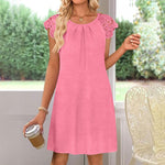 Womens Lace Waist Dress Short Sleeve Summer Skirt Plus Size Polyester - Teleplus