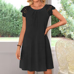 Womens Lace Waist Dress Short Sleeve Summer Skirt Plus Size Polyester - Teleplus