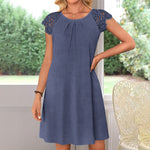 Womens Lace Waist Dress Short Sleeve Summer Skirt Plus Size Polyester - Teleplus