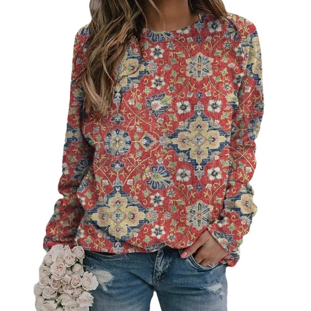 Womens Long Sleeve Pullover Sweatshirt Polyester Top Casual Loose Fit - Women Teleplus long sleeve