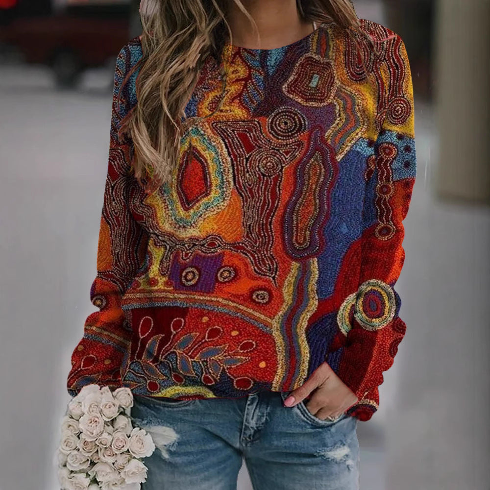 Womens Long Sleeve Pullover Sweatshirt Polyester Top Casual Loose Fit - Women Teleplus long sleeve