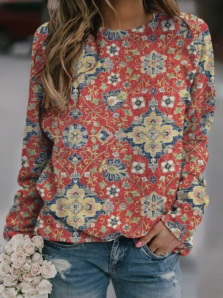 Womens Long Sleeve Pullover Sweatshirt Polyester Top Casual Loose Fit - Women Teleplus long sleeve