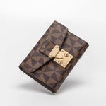 Women’s PVC Closing Buckle Wallet with Geometric Pattern in Black Off White Coffee - Chic Wallet: Style That Locks Up