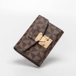 Women’s PVC Closing Buckle Wallet with Geometric Pattern in Black Off White Coffee - Chic Wallet: Style That Locks Up