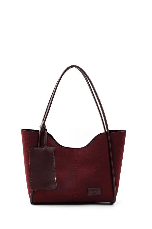 Brown SHK108 faux leather women hand and shoulder bag with wallet and makeup bag