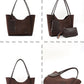 Brown suede SHK108 women hand and shoulder bag with wallet and makeup bag