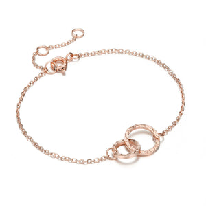 Fashion Double Ring and Bracelet Set in Rose Gold Stainless Steel - Women’s Simple Hammer simple fashion double ring
