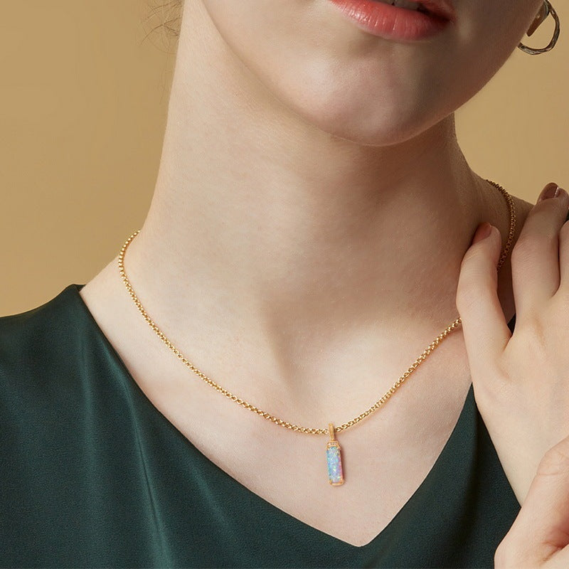 Women’s Simple Style Geometric Cylindrical Necklace in 10k Gold Silver 925 - Womens womens simple style geometric