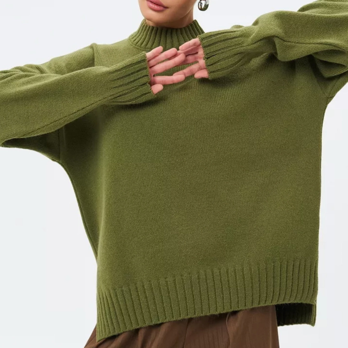 Womens Solid Color Long Sleeve Acrylic Sweater Casual Office Workwear - Teleplus