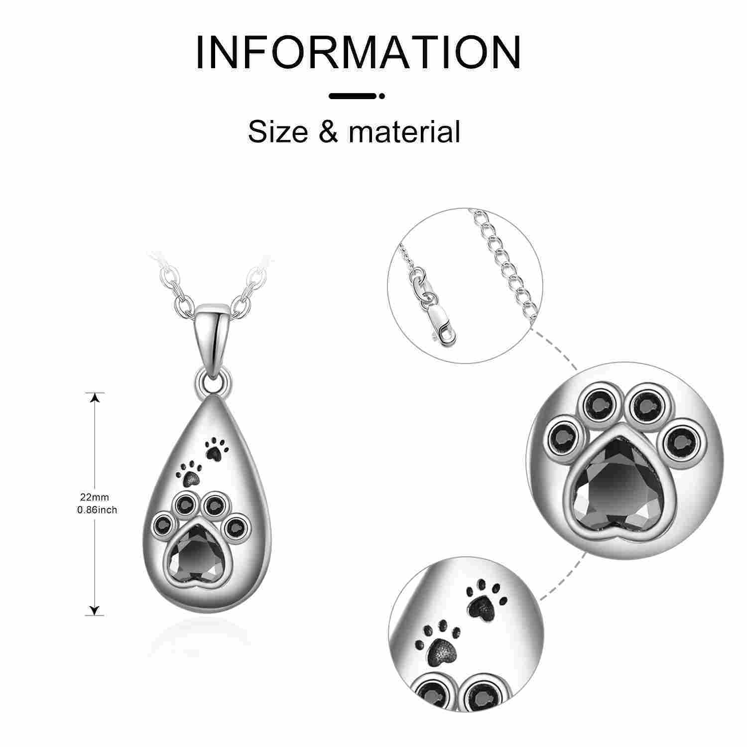 Women’s Sterling Silver Animal Paw Teardrop Urn Memorial Necklace - Pawsitively Precious Urn Necklace for Fond Memories