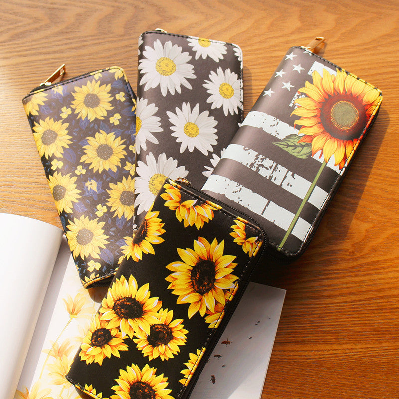 Flower Lining Nylon Storage Wallet with Sunflower and Blue Leaf Design - Wallet: Blooming Style for Your Cash united