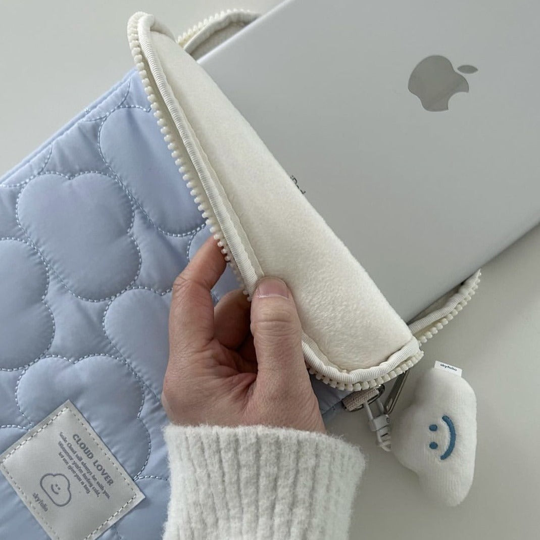 Women’s White and Blue Cotton Laptop Sleeve for 11 to 15.6 Inch Computers - 11-15.6 Teleplus