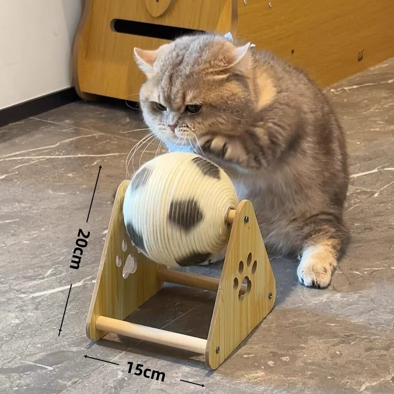 Wood Sisal Cat Scratching Ball Toy with Solid Base for Claw Grinding - Teleplus wood sisal