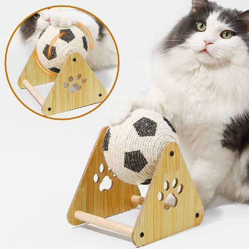 Wood Sisal Cat Scratching Ball Toy with Solid Base for Claw Grinding - Teleplus wood sisal