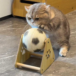 Wood Sisal Cat Scratching Ball Toy with Solid Base for Claw Grinding - Teleplus wood sisal