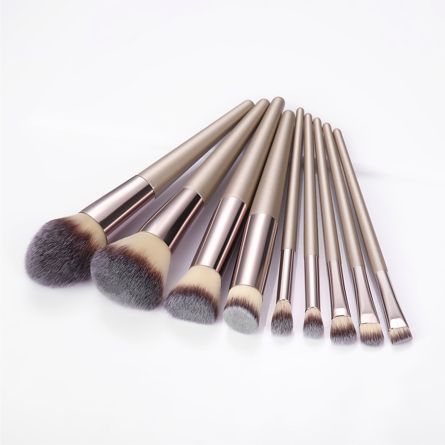 Wooden Handle Makeup Brush Set with Champagne Gold Handles - Crafty Looks wooden handle makeup brush champagne gold