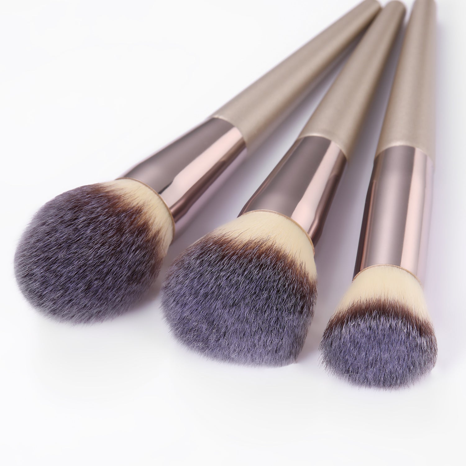 Wooden Handle Makeup Brush Set with Champagne Gold Handles - Crafty Looks wooden handle makeup brush champagne gold