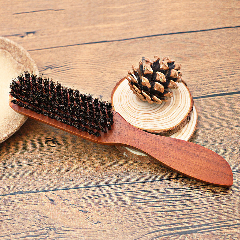 Wooden Handle Pig Bristle Beard Brush for Hair and Styling - wooden handle pig bristle brush broken hair
