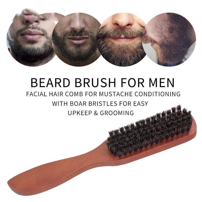 Wooden Handle Pig Bristle Beard Brush for Hair and Styling - wooden handle pig bristle brush broken hair
