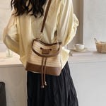 Woven Brown Apricot Milk Tea Shoulder Bag Square Crossbody Purse with Strap - Teleplus