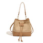 Woven Brown Apricot Milk Tea Shoulder Bag Square Crossbody Purse with Strap - Teleplus