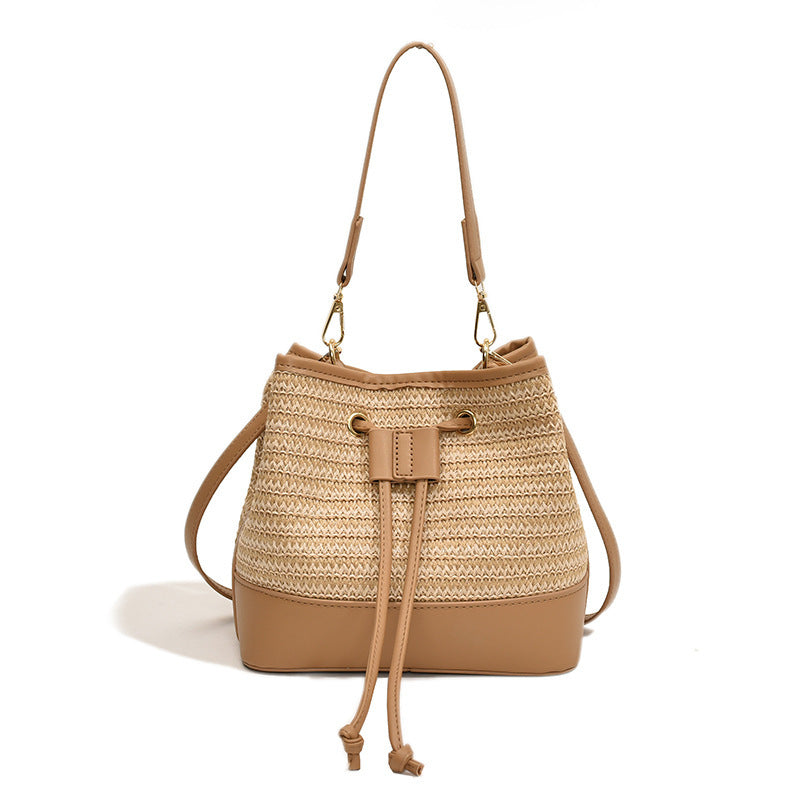 Woven Brown Apricot Milk Tea Shoulder Bag Square Crossbody Purse with Strap - Teleplus