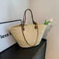 Woven Seaside Beach Bag with Open Pocket and Portable Straw Design - Teleplus woven bag seaside beach portable