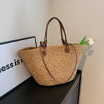 Woven Seaside Beach Bag with Open Pocket and Portable Straw Design - Teleplus woven bag seaside beach portable