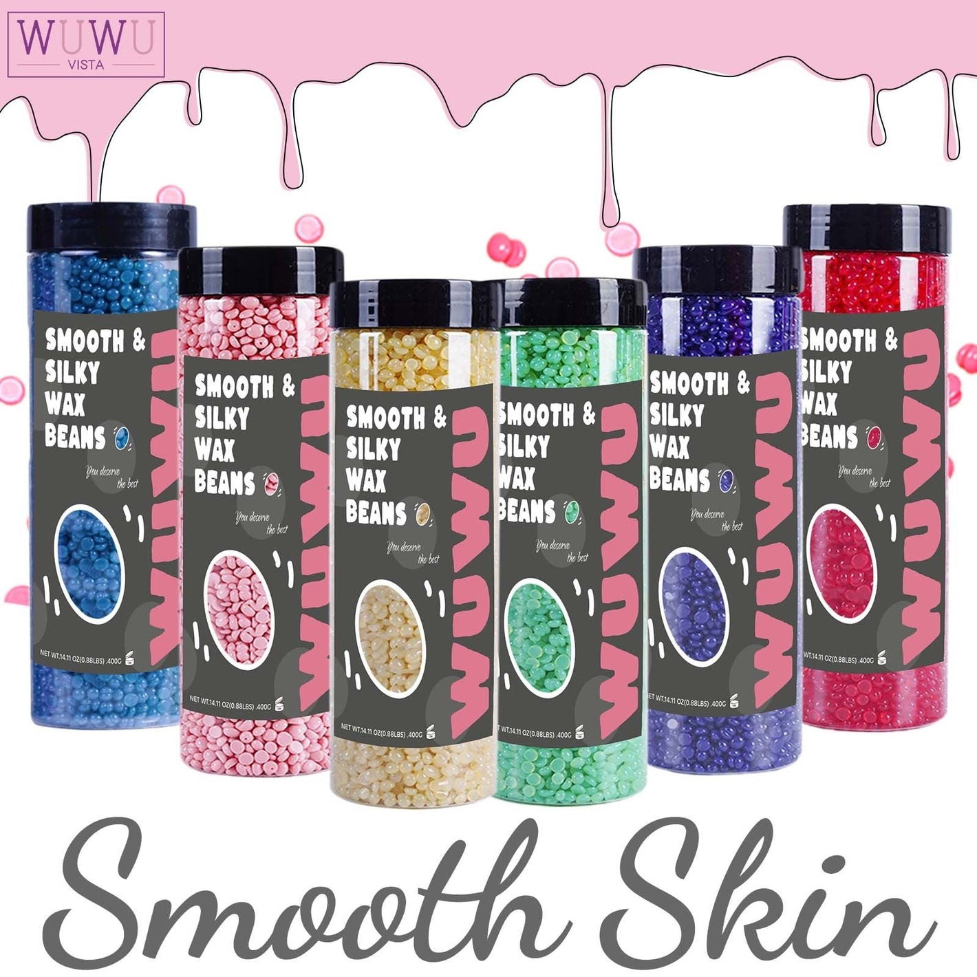 WuwuVista Hard Wax Beads 400G Bottle Beans for Smooth Skin - Moves with WUWUVISTA Magic wuwuvista hard wax beads bottle