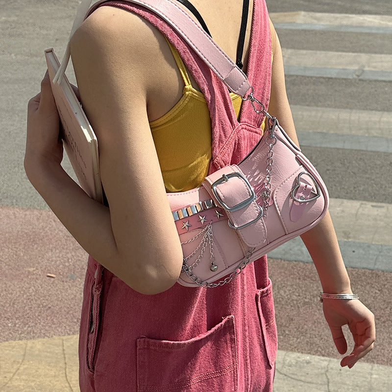 Xingx Shoulder Bag with Pink Polyester Fiber Lining and Single Strap - crossbody belt xingx shoulder bag
