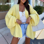 Yellow Lantern Sleeve Cardigan Loose Street Style Hipster Sweater - Teleplus lantern sleeve