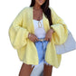 Yellow Lantern Sleeve Cardigan Loose Street Style Hipster Sweater - Teleplus lantern sleeve